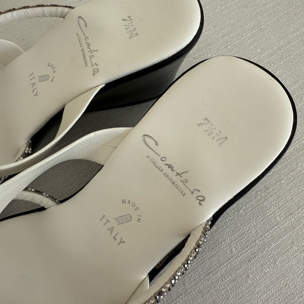New Italian Shoemakers Contesa White Rhinestone Strap Wedge Slide Sandals Italy - Picture 9 of 13